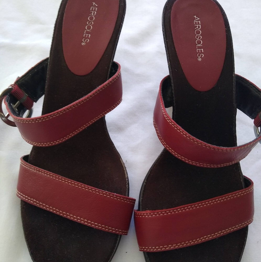 Areosole Roter Skate Wedge Sandals Size 8 1/2 Tan/Brown